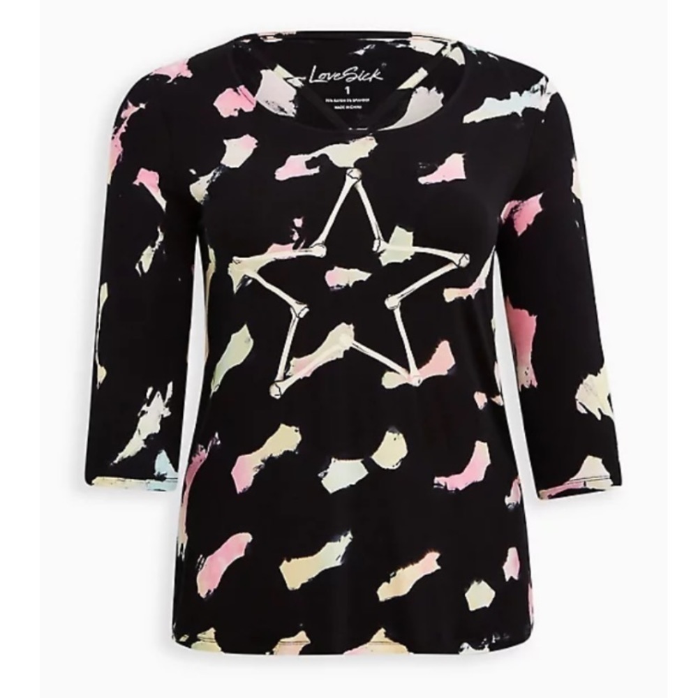 SUPER SOFT STRAPPY TEE - TIE DYE LOVESICK STAR BLACK